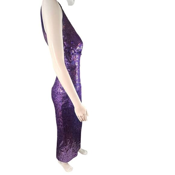 Vtg Y2K Papell Boutique Evening Purple Sequin Column Babydoll Waist Gown Sz 4 - Picture 6 of 16